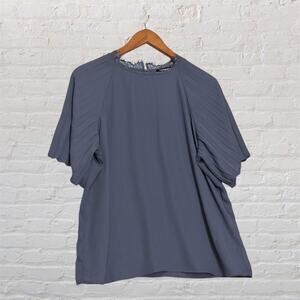 Express Large Gray Purple Pleated Sleeve Blouse Lace Back Career Casual Top